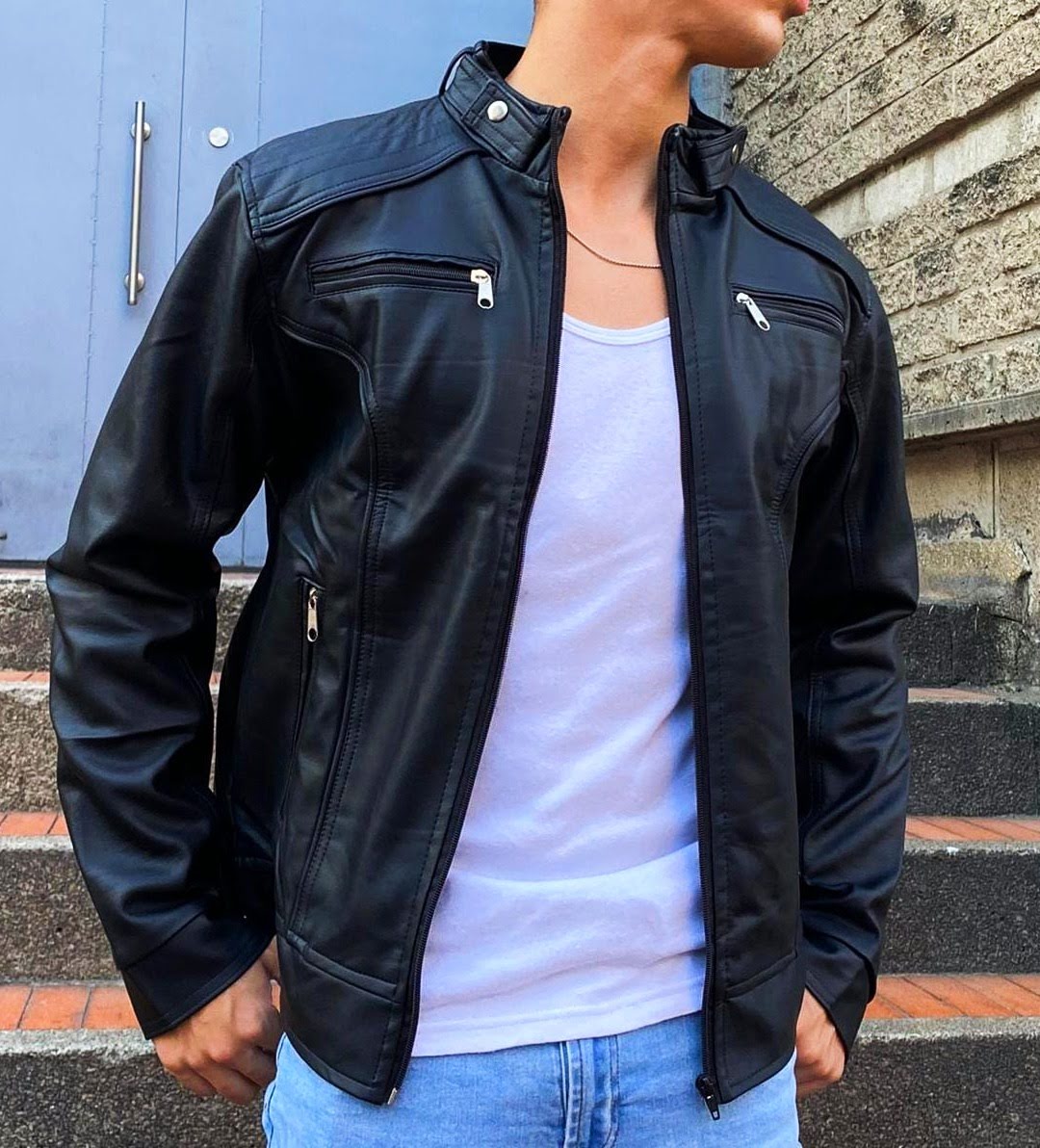 CHAQUETA CABALLERO CUERINA CON CUELLO DE DOBLE BROCHE-VENA BROCHE