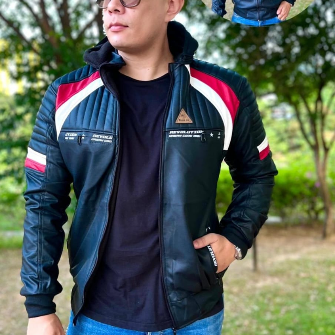 CHAQUETA CUERINA CABALLERO CON FORRO FLEECE Y CAPOTA-BENNY BLUE OV