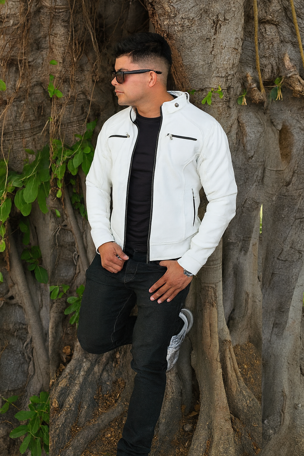 CHAQUETA CABALLERO CUERINA CON CUELLO DE DOBLE BROCHE-VENA BROCHE