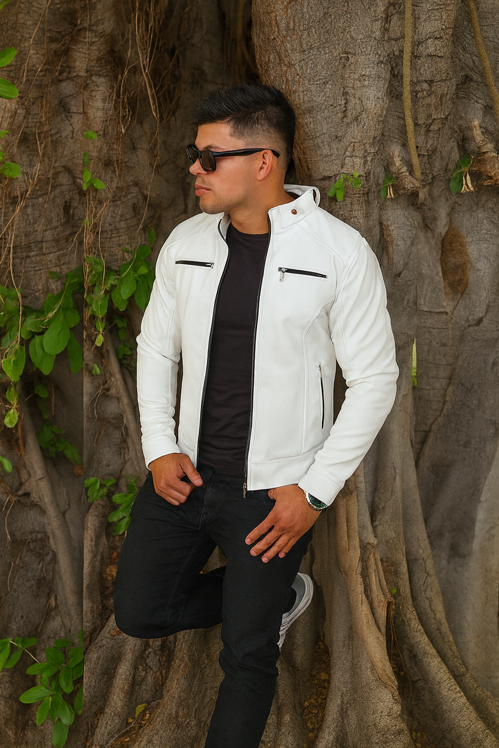 CHAQUETA CABALLERO CUERINA CON CUELLO DE DOBLE BROCHE-VENA BROCHE