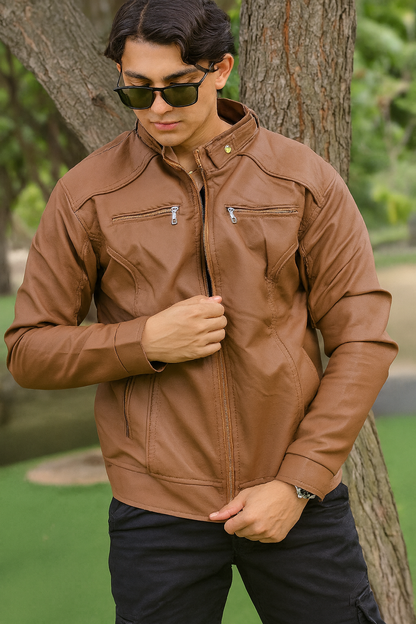 CHAQUETA CABALLERO CUERINA CON CUELLO DE DOBLE BROCHE-VENA BROCHE