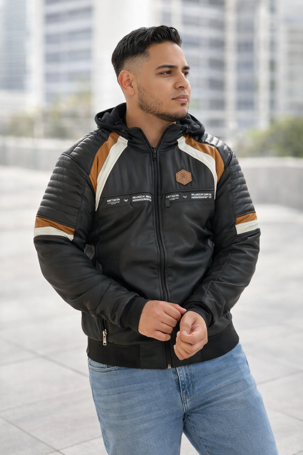 CHAQUETA CUERINA CABALLERO CON FORRO FLEECE Y CAPOTA-BENNY BLUE OV