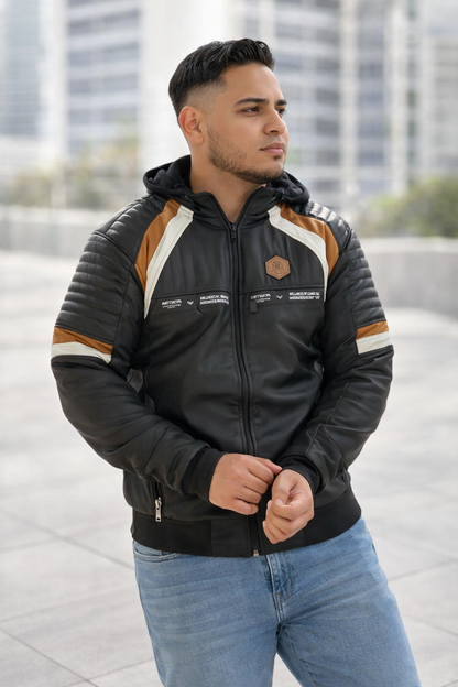 CHAQUETA CUERINA CABALLERO CON FORRO FLEECE Y CAPOTA-BENNY BLUE OV