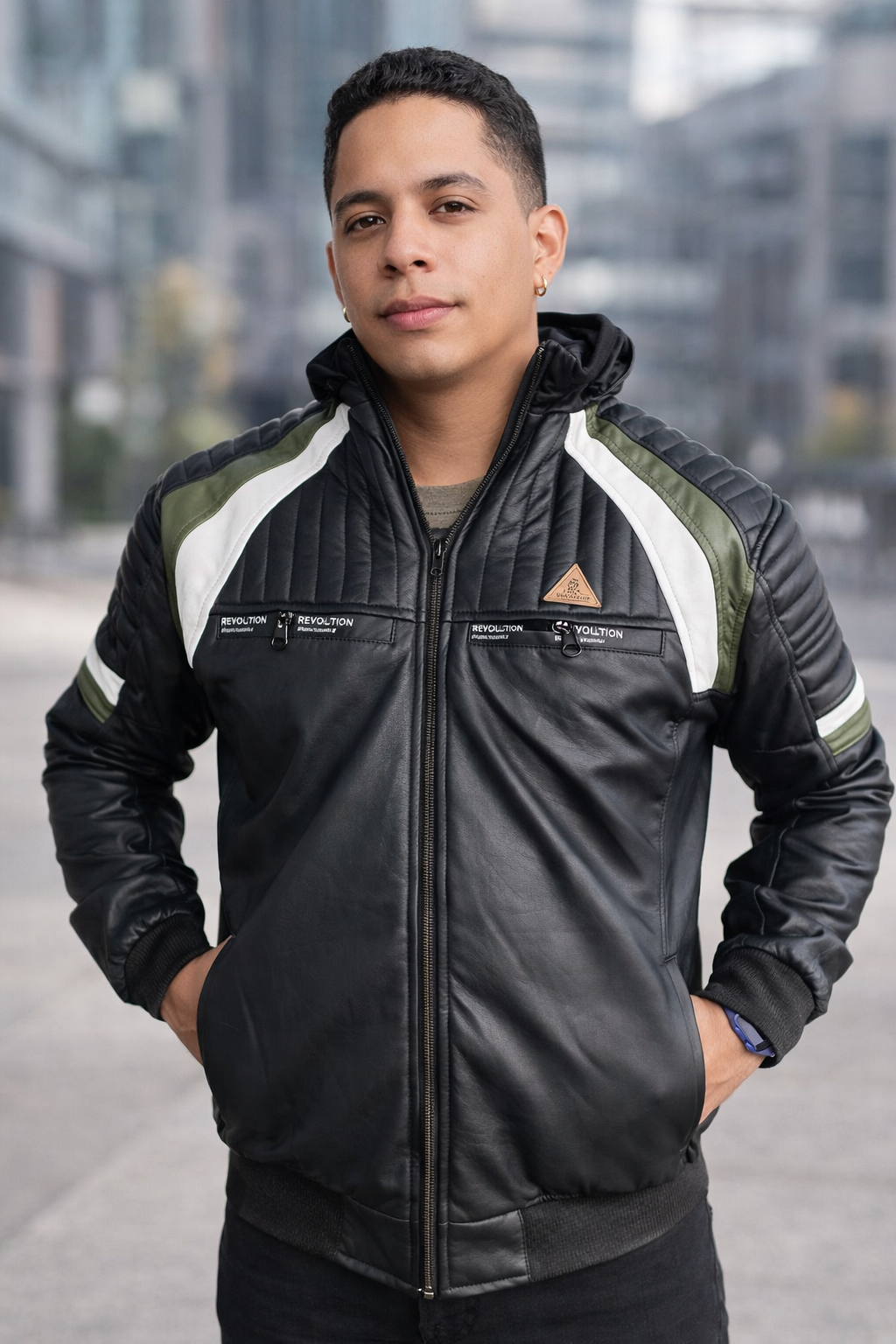 CHAQUETA CUERINA CABALLERO CON FORRO FLEECE Y CAPOTA-BENNY BLUE OV