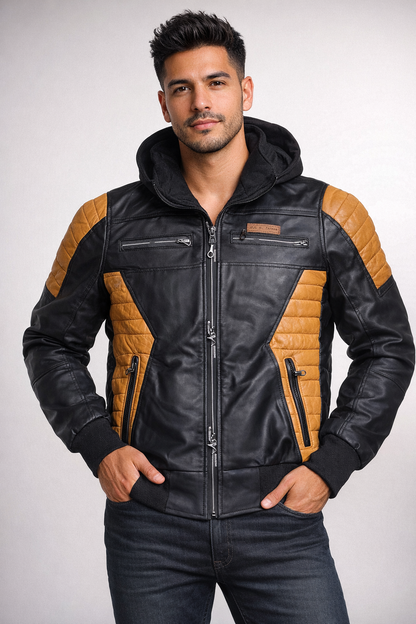 CHAQUETA CABALLERO CUERINA ENGUATADA CON FORRO FLEECE-ROBERT LUAN