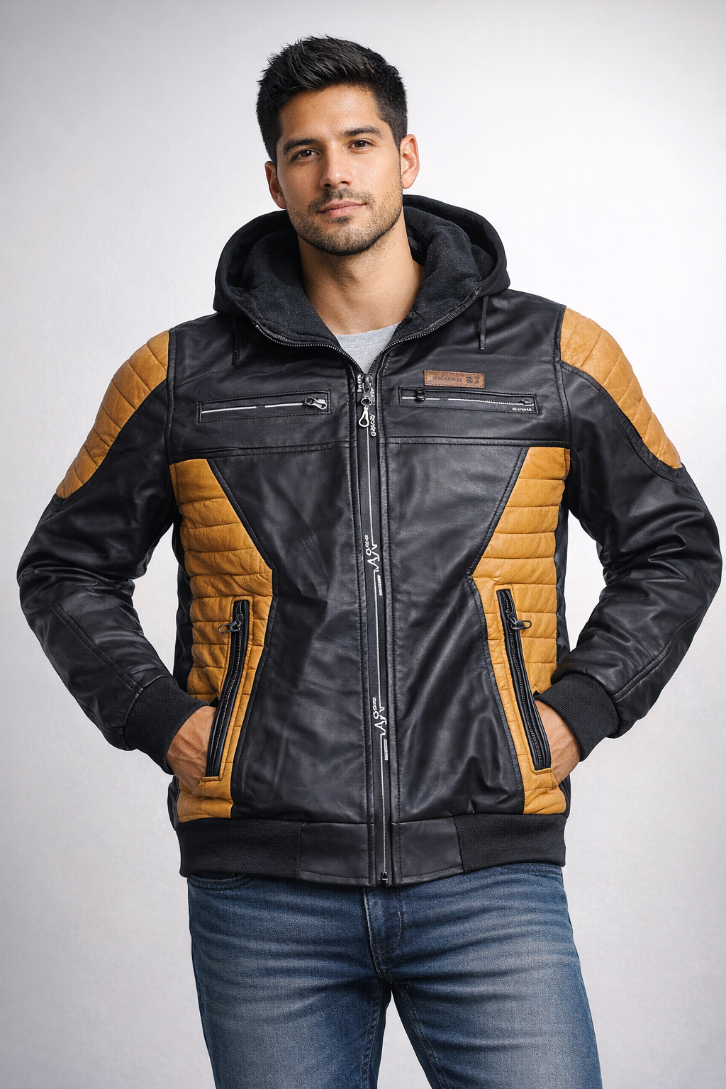 CHAQUETA CABALLERO CUERINA ENGUATADA CON FORRO FLEECE-ROBERT LUAN