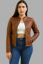 CHAQUETA CUERINA DAMA CORTA TIPO BIKER CON PLIEGUES-SARAH MSF