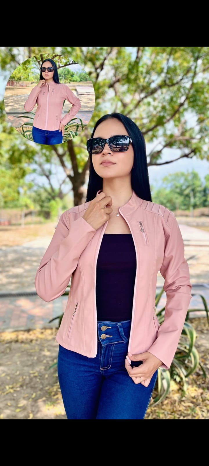 CHAQUETA CUERINA MUJER TIPO BIKER CON CUELLO MAO-LAURA CORTA MSF