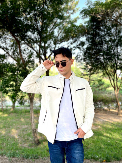 CHAQUETA CABALLERO CUERINA CON CUELLO DE DOBLE BROCHE-VENA BROCHE