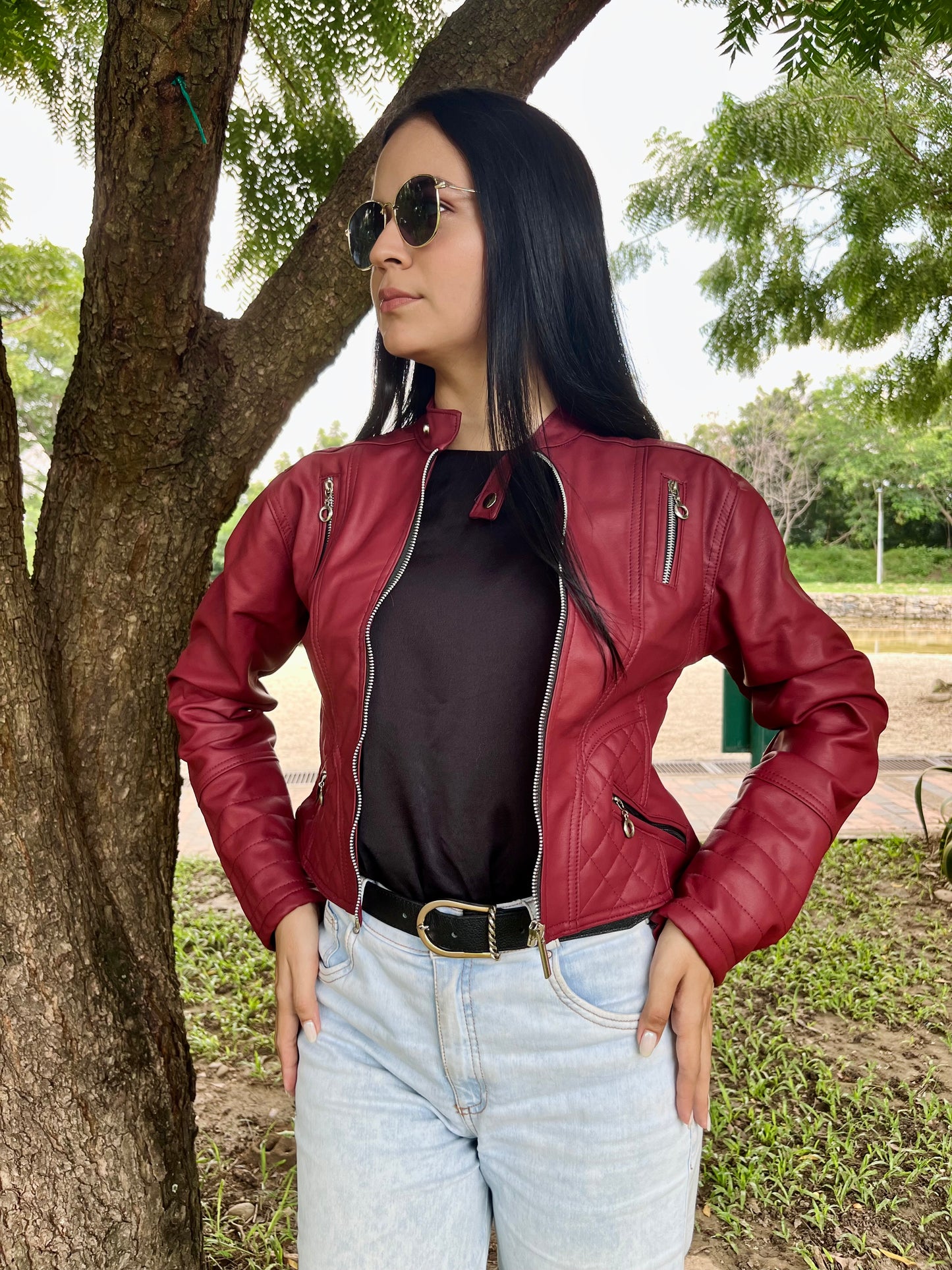 CHAQUETA CUERINA MUJER CORTA TIPO BIKER MOTORIZADA-NATALY MSF