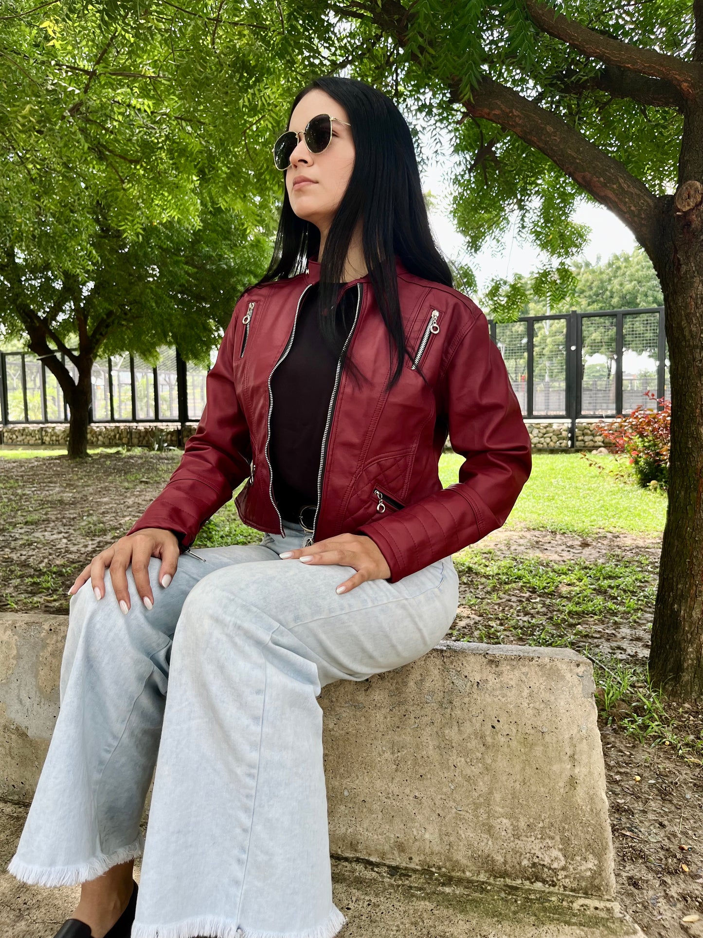 CHAQUETA CUERINA MUJER CORTA TIPO BIKER MOTORIZADA-NATALY MSF