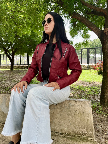 CHAQUETA CUERINA MUJER CORTA TIPO BIKER MOTORIZADA-NATALY MSF