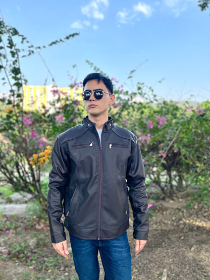 CHAQUETA CABALLERO CUERINA CON CUELLO DE DOBLE BROCHE-VENA BROCHE