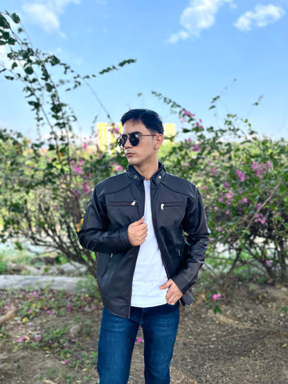 CHAQUETA CABALLERO CUERINA CON CUELLO DE DOBLE BROCHE-VENA BROCHE