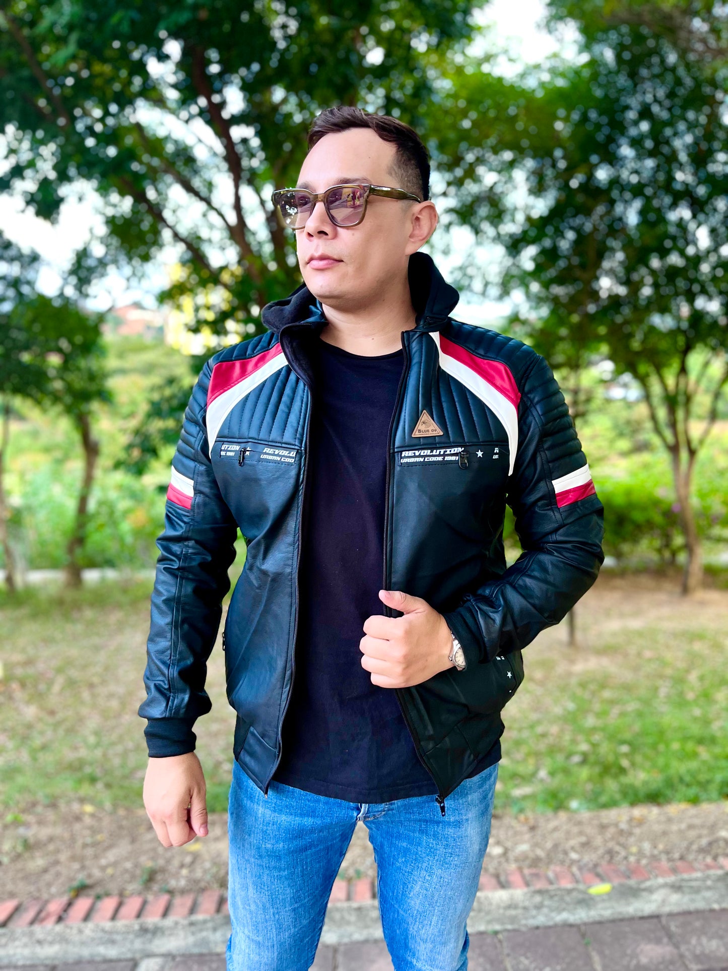 CHAQUETA CUERINA CABALLERO CON FORRO FLEECE Y CAPOTA-BENNY BLUE OV