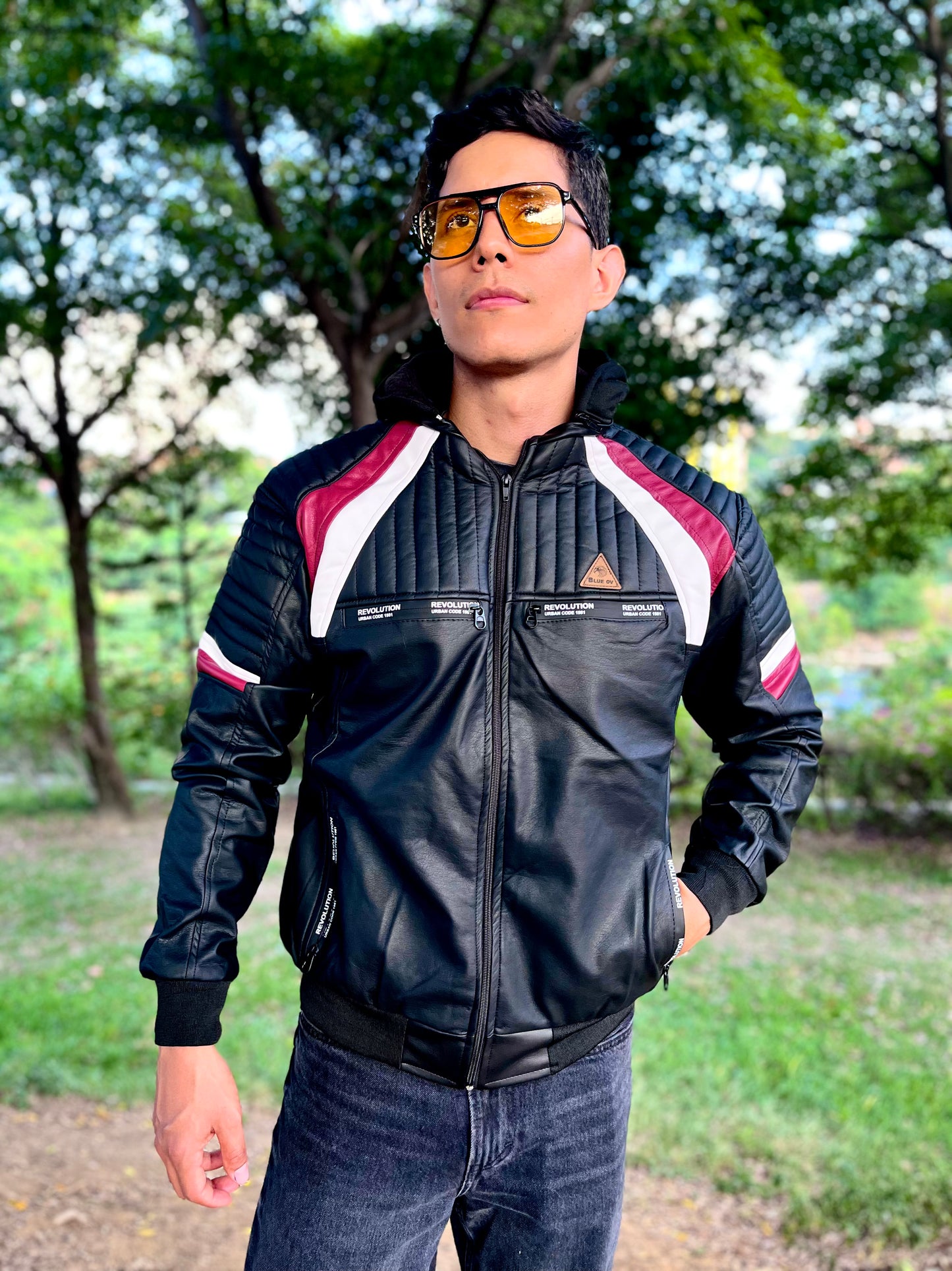 CHAQUETA CUERINA CABALLERO CON FORRO FLEECE Y CAPOTA-BENNY BLUE OV