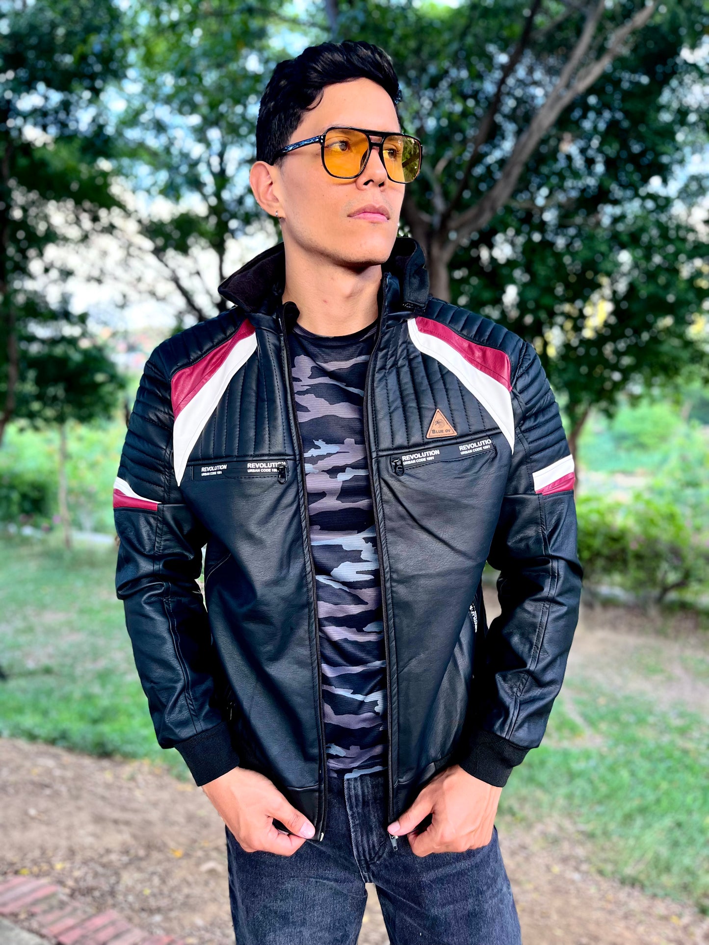 CHAQUETA CUERINA CABALLERO CON FORRO FLEECE Y CAPOTA-BENNY BLUE OV