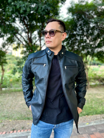 CHAQUETA CABALLERO CUERINA CON CUELLO DE DOBLE BROCHE-VENA BROCHE